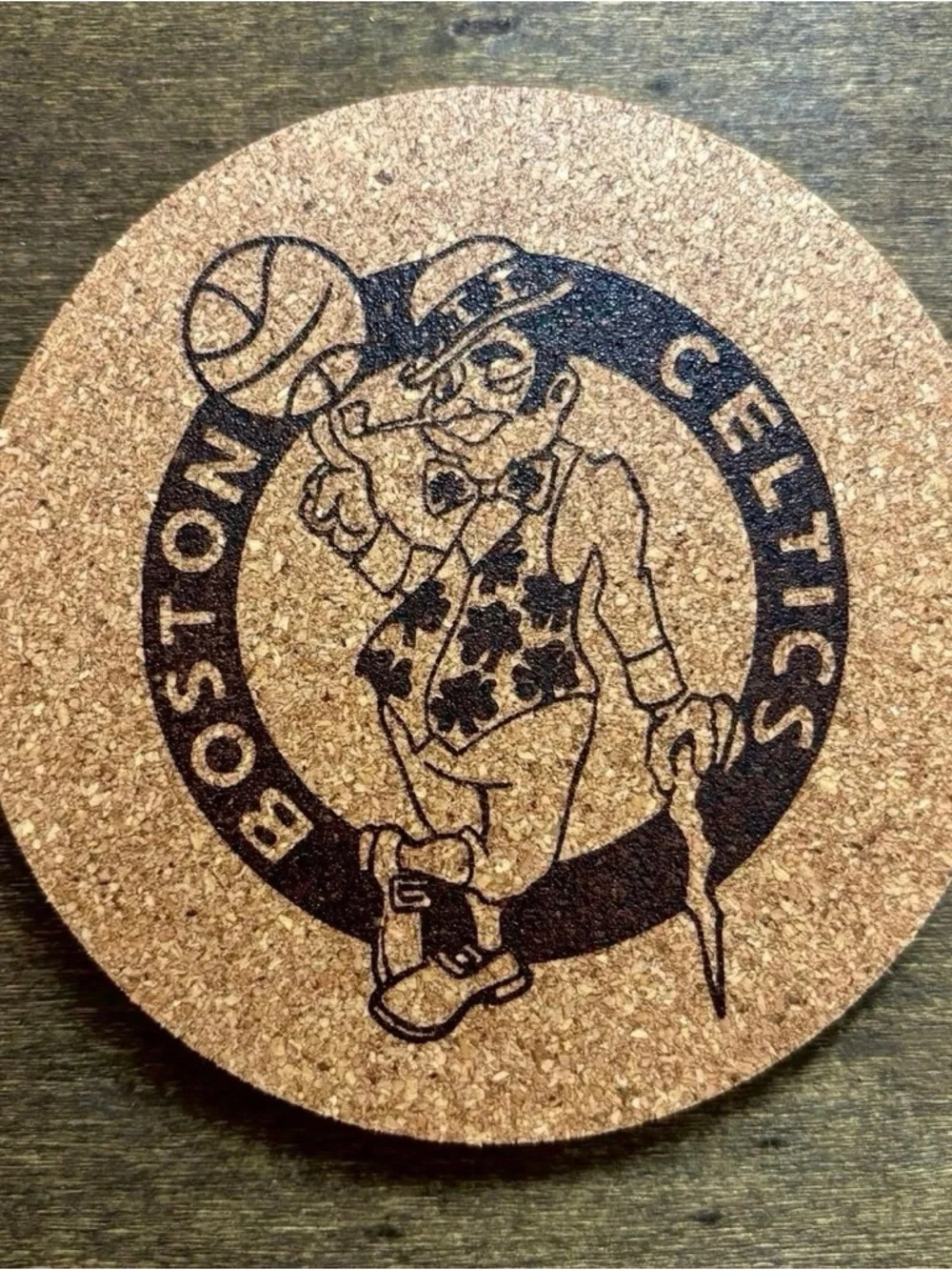 Boston Celtics Logo Laser Engraved Cork Coaster Bundle of 4